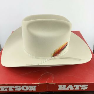 Stetson 20x Beaver Cowboy Hat With Feather Band Vintage Oval Long 7 1/8 Org Box