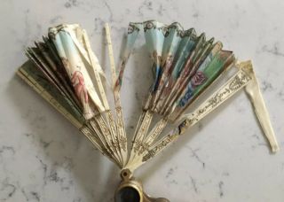 ANTIQUE FOLDING HAND FAN FRENCH MOTHER OF PEARL MOP OPERA GLASSES 3