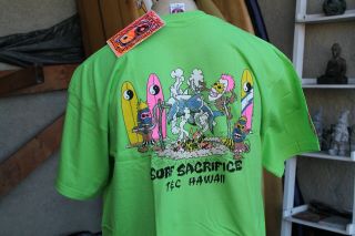T&c Town And Country Surfboards Hawaii Shark Sacrifice 80s Neon Green Xl T - Shirt