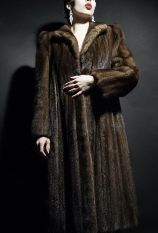Vintage Designer Anne Klien Full Length Brown Mink Fur Coat Jacket Stole Cape