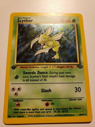 1st Edition Scyther 10/64 Pokemon Jungle Set Holo Rare Wotc Tcg 1999 Lp