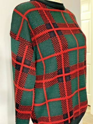 Vintage Gfc Trading Co.  Sweater,  Plaid (red,  Black,  Green) Size L