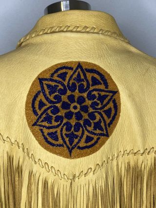 Antique C.  1960 Early 1970s Buckskin Leather Jacket Beaded Fringe Hippy Handmade