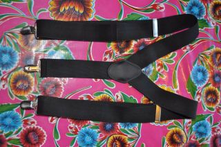Vintage Black 1 1/2 " Braces Suspenders With Silver Clip Fastening
