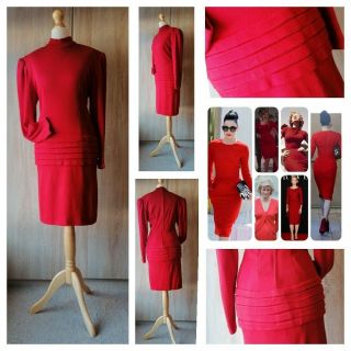 Awesome Vintage 1980s Stretch Knit Pencil Long Sleeve Winter Dress Sz 8 10 12 M