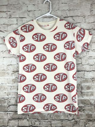 Rare Vintage 1960s Stp Oil All Over Logo Hanes T - Shirt Mens L Large