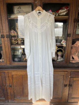 Vintage Womens Christian Dior 1970’s 80’s Long Dress Victorian Style Lace Sheer