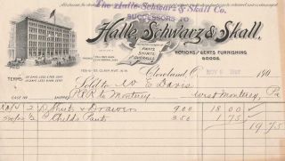 1907 Invoice Halle,  Schwarz & Skall,  Mfg.  Pants,  Shirts,  Overalls,  Cleveland,  Oh