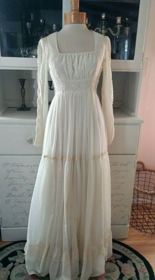 Vintage Gunne Sax Dress Maxi Prairie Embroidered Lace Size 9 2