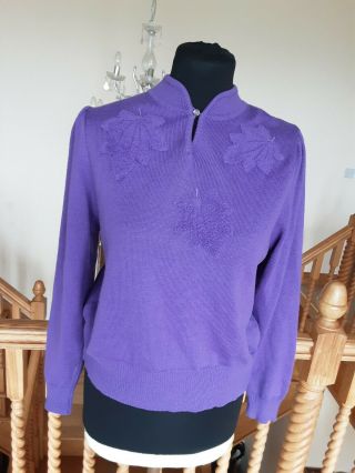 Ladies Vintage Retro Wool Blend Purple Jumper By Lucia 80s Look
