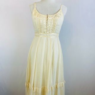 Vintage 70s Women’s Maxi Gunne Sax Prairie Dress Small Boho Wedding Ivory 11