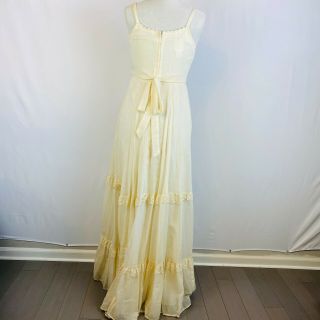 Vintage 70s Women’s Maxi Gunne Sax Prairie Dress Small Boho Wedding Ivory 11 6