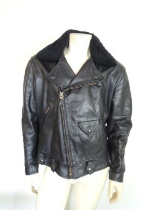 Golden Bear Black Leather Police Motorcycle Jacket Side Lace Usa Made Size 46