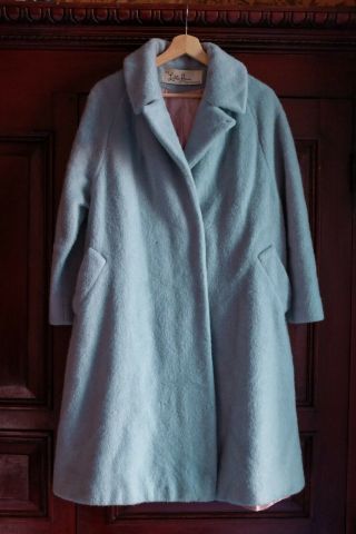 Rare Vintage Ice Blue / Teal 50s Lilli Ann Mohair Wool Swing Coat