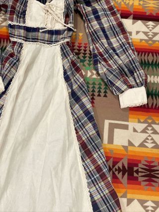 Vtg GUNNE SAX Dress Plaid Corset 70s Prairie Lace Flower Midi Holiday Size 5 3