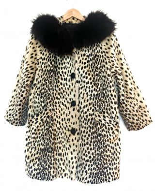 Vintage 1960s Leopard Print Belted Coat With Fur Collar Size Small / Medium