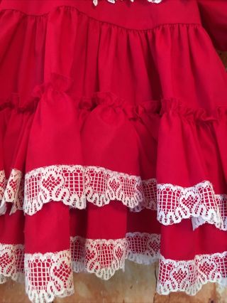 Vintage Lilo California Toddler Girl Red Full Ruffle Dress Floral Lace USA 2T/XL 3