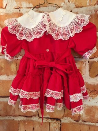 Vintage Lilo California Toddler Girl Red Full Ruffle Dress Floral Lace USA 2T/XL 4