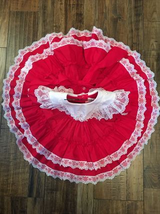 Vintage Lilo California Toddler Girl Red Full Ruffle Dress Floral Lace USA 2T/XL 5