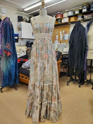 Vintage 70s Gunne Sax Size Xs/s Beige Floral Maxi Dress