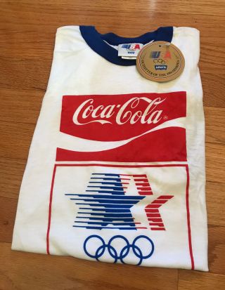 Nwt Rare Vtg Levis 1984 La Olympics T - Shirt Coca - Cola Usa 80s Ringer Sz L Or M