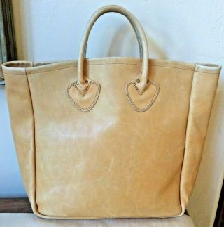 Vintage Ll Bean Leather Tote Bag Shopper Brown Tan Freeport Maine Cursive Label