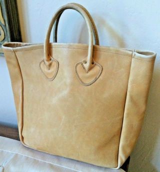 Vintage LL Bean Leather Tote Bag Shopper Brown Tan Freeport Maine Cursive Label 2