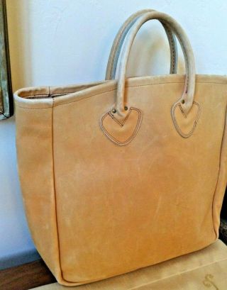 Vintage LL Bean Leather Tote Bag Shopper Brown Tan Freeport Maine Cursive Label 3