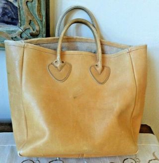 Vintage LL Bean Leather Tote Bag Shopper Brown Tan Freeport Maine Cursive Label 5