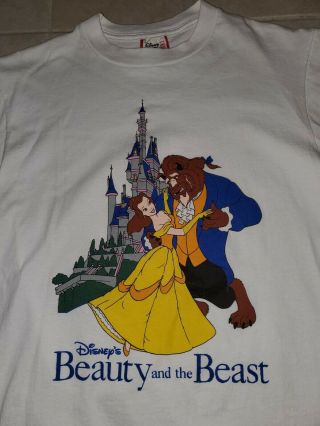 Vtg 90s Walt Disney Beauty And The Beast White Movie Promo Shirt Rare 10/10
