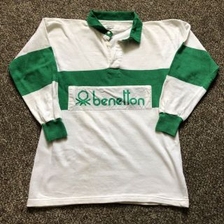 United Colors Of Benetton Rugby Shirt Xl Italy Center Logo 80s 1980