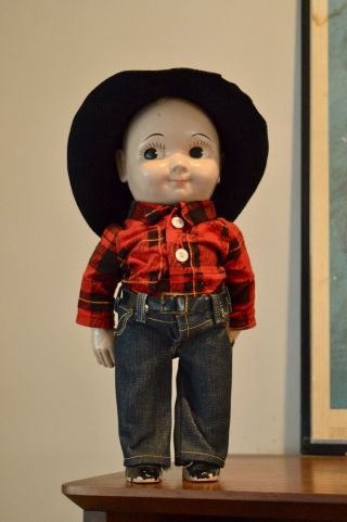 Vintage Buddy Lee Western Doll,  Cowboy,  Hat,  Denim,  Advertising,  1940 