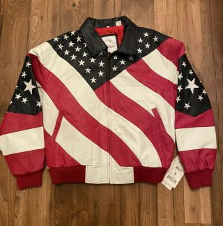 Wheremi Michael Hoban Patriotic American Flag Leather Jacket Size Xl Nwt
