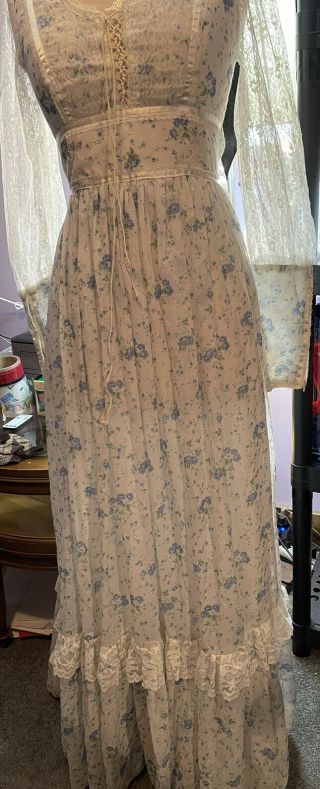 Vintage 70s Gunne Sax Jessica Mcclintock Prairie Festival Boho Dress Sz 9 Lace