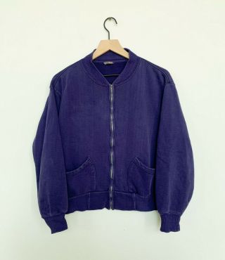 Vintage 50s Akom Full Zip Fleece Sweatshirt Varsity Jacket 1950s