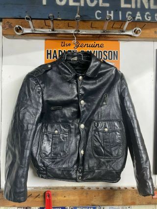 Vtg Chicago Police/motorcycle Leather Jacket Sz 44 - 46 - Kale