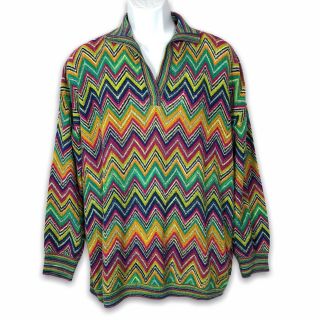 Missoni Orange Label Mens Sweater M Vtg 80s Multi - Color Chevron Knit