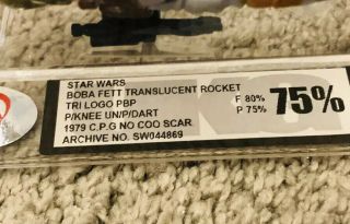 Vintage Star Wars Boba Fett Translucent Rocket Tri Logo P/KNEE UN/P/DART UKG 75 6