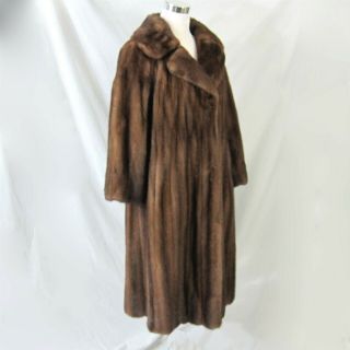 Mink Coat Vintage Notched Collar Brown Leather Belt Large Rikes Fur Salon