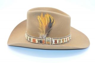 Vintage Stetson Western 5x Beaver Cowboy Hat 7 1/4 Brown Felt Xxxxx Feather Band