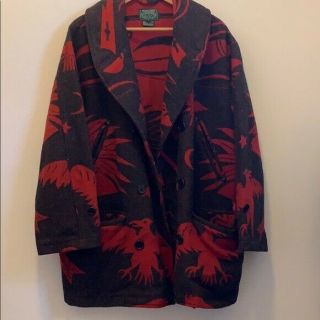 Vintage Polo Country Ralph Lauren Hunting Indian Lambswool Peacoat Red Ft25