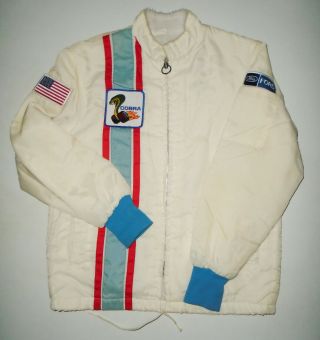 Vtg 60s Ford Cobra Racing Jacket White Shelby Faux Fur Fleece Lined Usa Mens Sm