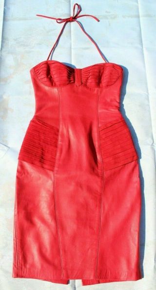 Vintage Michael Hoban North Beach Leather Red Leather Dress - Size P