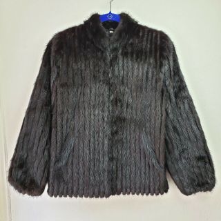 Dark Brown Real Mink Coat Ribbed Patterned Jacket Sz Medium M Vintage Mink Fur