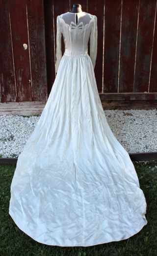Vintage Deco Era Bridal Gown Wedding Dress Satin Ivory Long Train C1930s Glamour