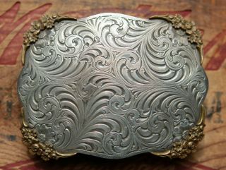 Vintage Wage Sterling Silver Overlay Western Cowgirl Belt Buckle