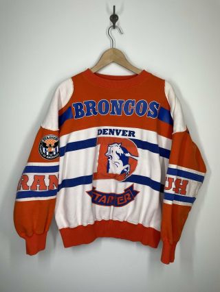 Nfl - Denver Broncos - Rare All Over Print Crewneck Sweatshirt - Starter L
