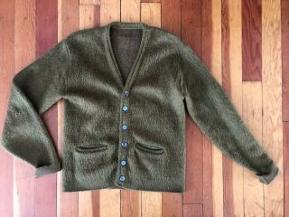 Vintage 50’s 60’s Green Mohair Cardigan Sweater Kurt Cobain Grunge Rockabilly 40
