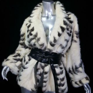 Stunning Vintage M/l Off White Blonde Ivory Black Mink Fur Coat Jacket