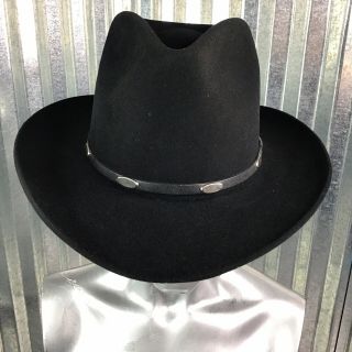 John B Stetson Vintage 4x Cowboy Beaver Long Oval Black Leather Band Size 7 Hat